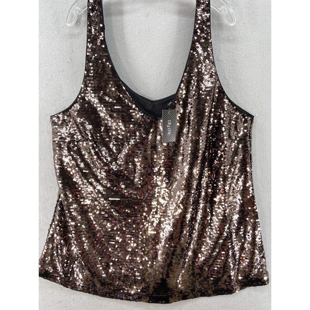 NWT City Chic Shirt Womens 20 Sequin Sleeveless Razzle Dazzle‎ Cami Lined Bronze